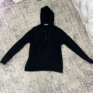 Black lace up shirt with hood